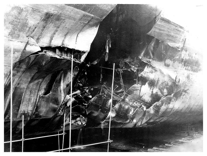 Damage to the Nabob below the water line. Photo courtesy George Billing